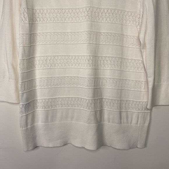 Women's Lands End Fancy White Supima Cotton 3/4 Length Blouse Sweater L Classic - Picture 9 of 15